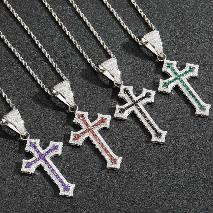 cross necklaces designer necklace moissanite chain luxury jewelry for women iced out jewellery chains mossinite chain diamond cuban link circle c-image-1114581042