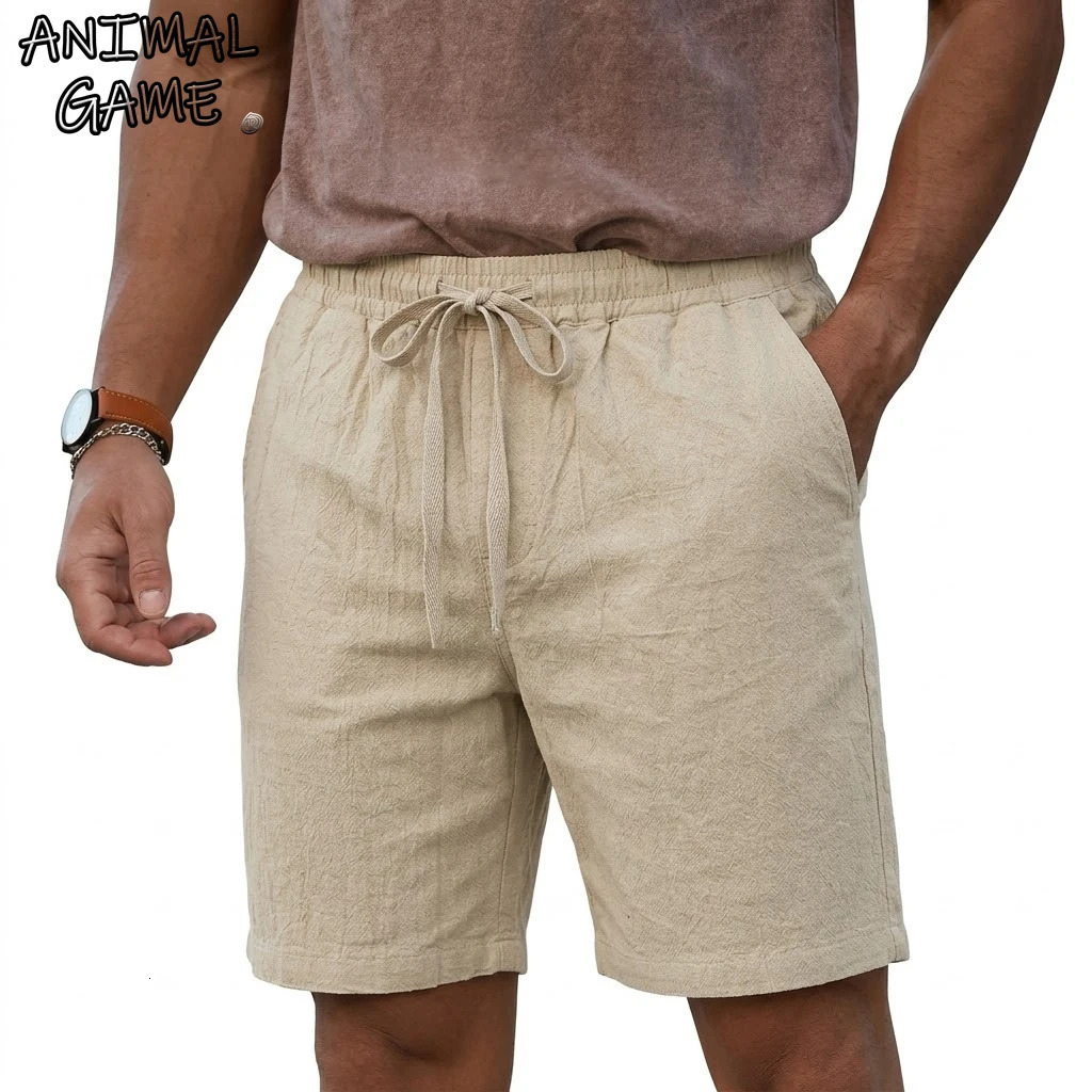Summer Mens Linen Cotton Shorts Beach Lightweight Casual Pants for Men Outdoor Hawaiian Baggy Sport Drawstring Trousers 260708BANJIA