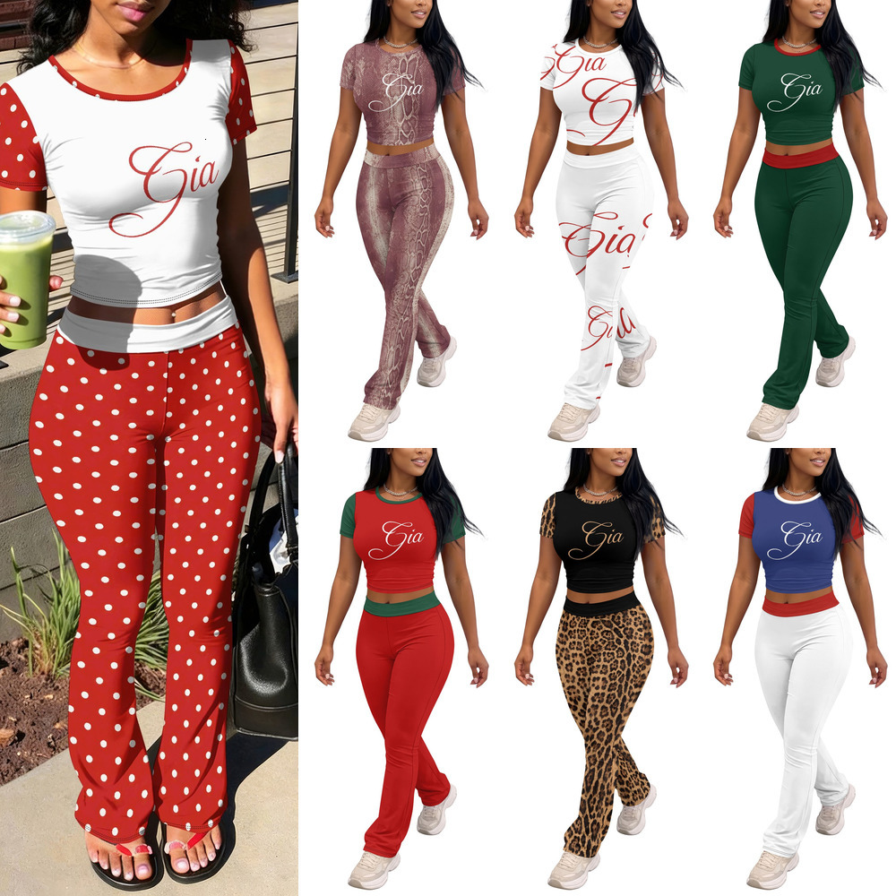 Survêtement de créateur nouvelle mode ensemble deux pièces pour femmes, haut court à manches courtes, T-shirt et pantalon imprimés, ensembles ext