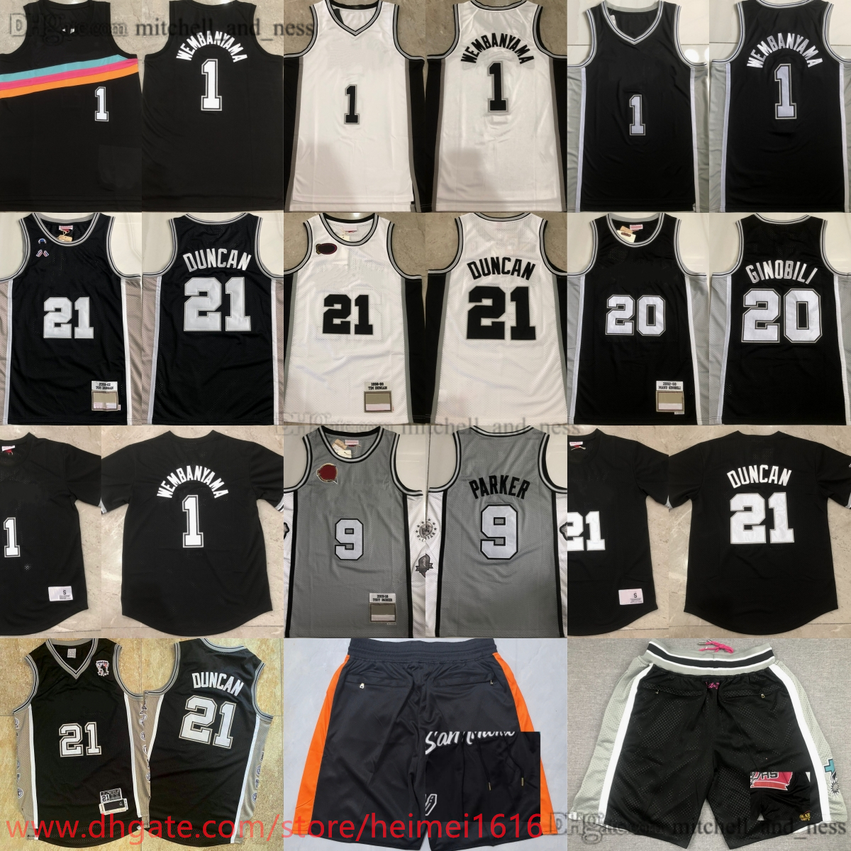 Authentic Embroidery Basketball 1 Victor Wembanyama Jersey 2001-02 Classic Retro Duncan 20 Manu Ginobili 9 Tony Parker Jerseys Real Stitch Breath