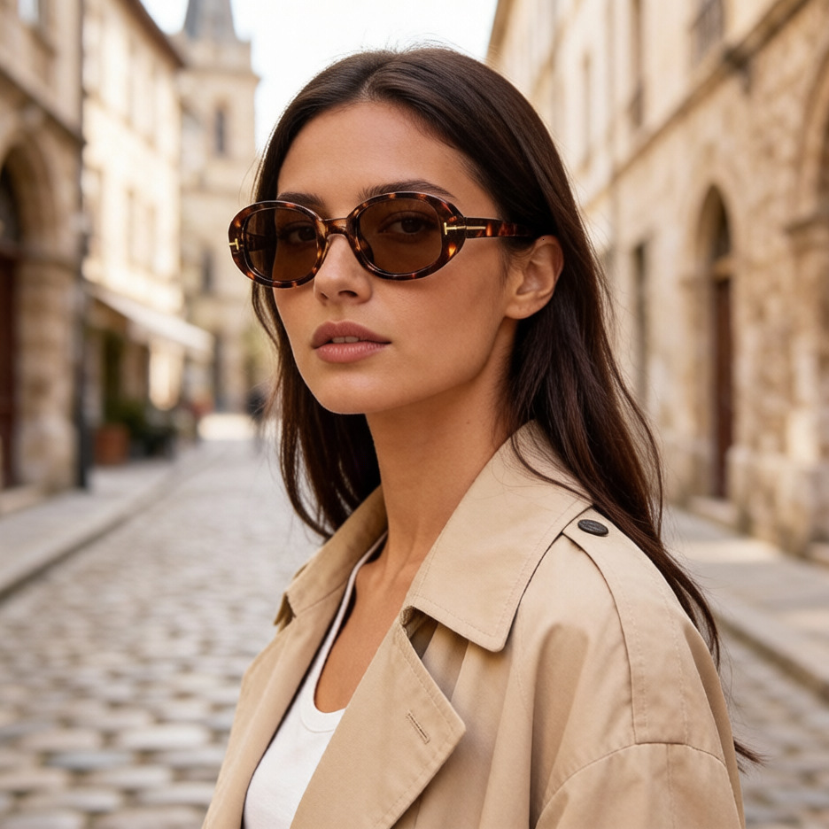 2026 New Vintage Oval Frame Women Popular Influencers Trendy for Travel Sun Protection Photo Shooting Sunglasses with a High End Feel