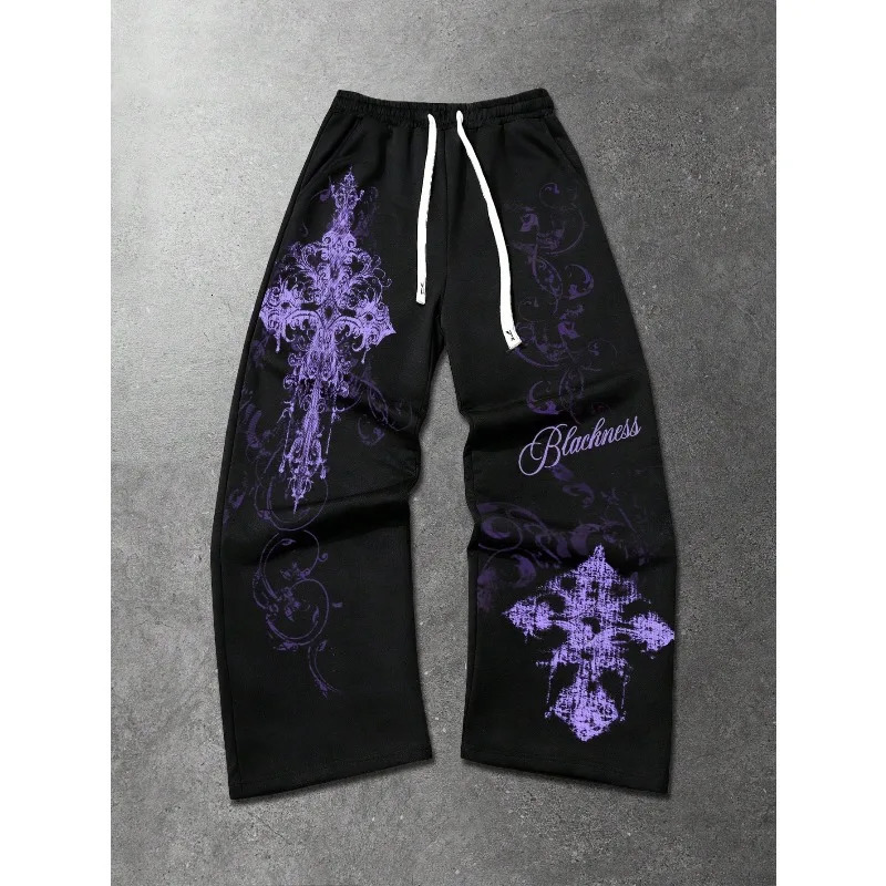2026 Summer Gothic Punk Vintage Streetwear Womens Men Cross Straight Long Pants Casual WideLeg Joggers Loose Hip Hop Unisex 260709BJ