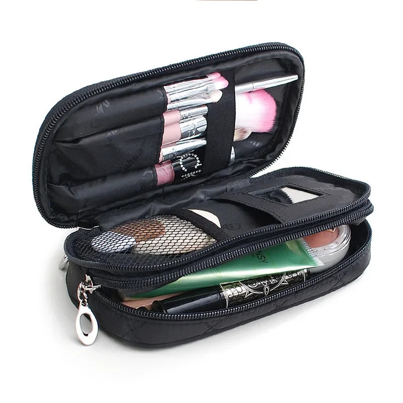 Womens Mirror Mini Cosmetic Bag Simple Waterproof Storage Box Black Double Layer Lingge Make Up Brush Beauty Organizer Supplies 260710BJ