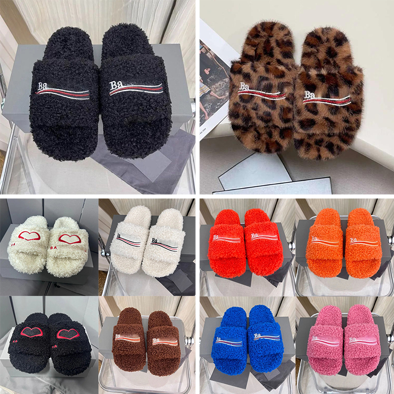 With Box TOP Fashion Women Fur Slides Furry Slippers Designer Mules Fall Winter Homewear Slide Men Footwear Luxury Comfortable Fuzzy Flip Flop Fluff
