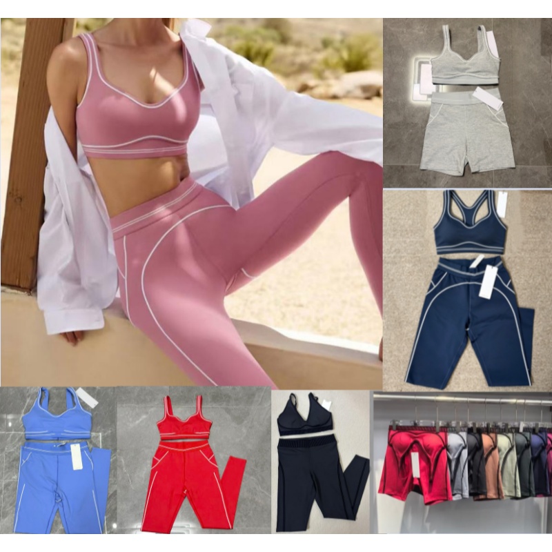 Women Heart Throb Yoga Set High End Low Back Striped Bra Leggings Shaping Waist Gym Fitness Pilates Running Jogging Sportswear Summer Dance Sports O