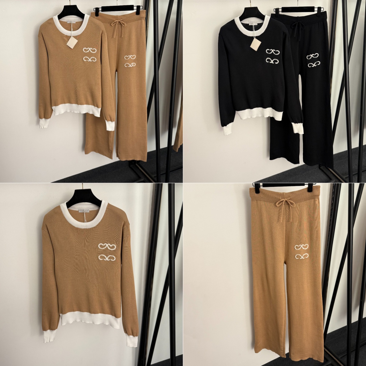 Sweat à capuche et pantalon taille haute pour femme, pull Slim, deux pièces, survêtement en laine tricoté, vêtements de styliste, tenues quotidie