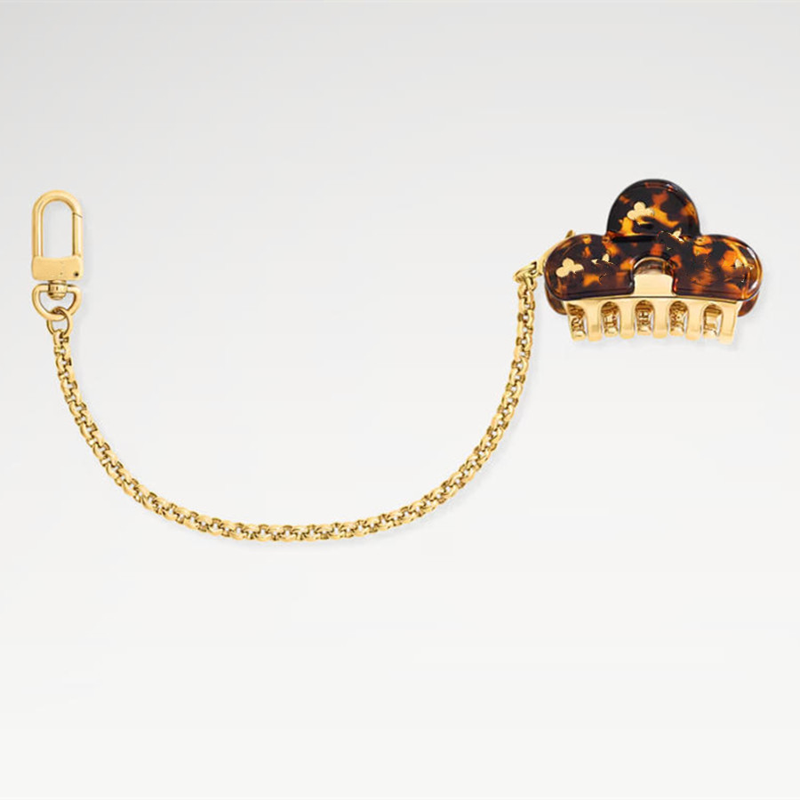 Designer Multifunctional Tortoiseshell Monogram Hair Claw Clip With Detachable Chain Bag Charm Keychain Luxury Women Hair Accessory Bag Pendant Orna