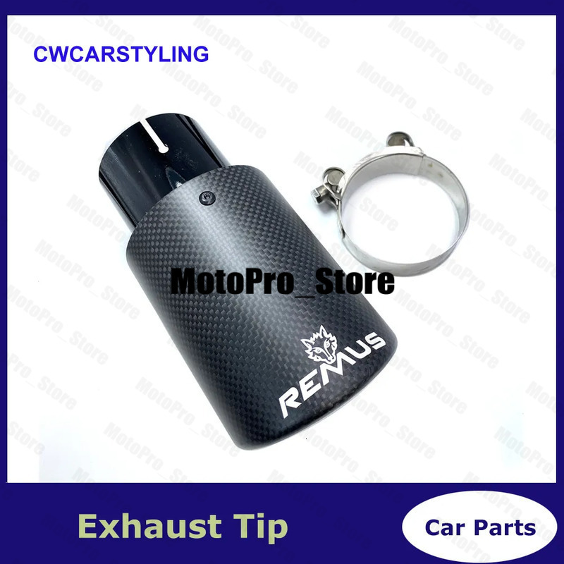 Car Matte Carbon Fiber Muffler Tip Exhaust System Pipe Mufflers Nozzle Universal TLX87 Crimping Stainless Black For Remus