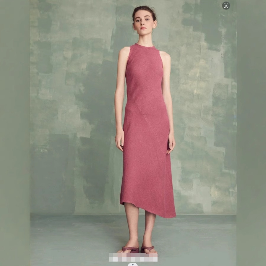 Robe gilet sans manches en coton et lin lavé, design européen occidental, coupe oblique, épaules creuses, courbe, fine