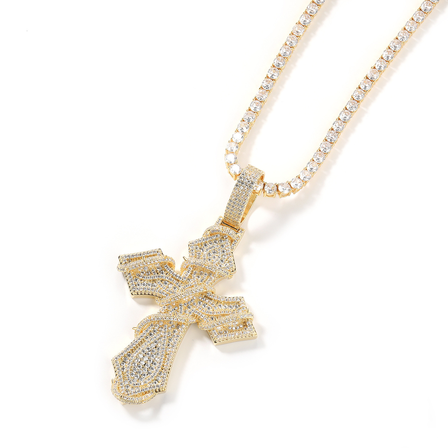 Hip-Hop Retro Niche Design Full-Diamond Thorned Cross Pendant, Personalized Trendy Hip-Hop Style Men's Necklace