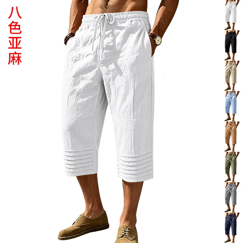 Mens Summer Linen 78 Shorts Wrinkle Loose Hawaiian Beach Style Casual Sports Trousers Wholesale For Europe America 260708BANJIA