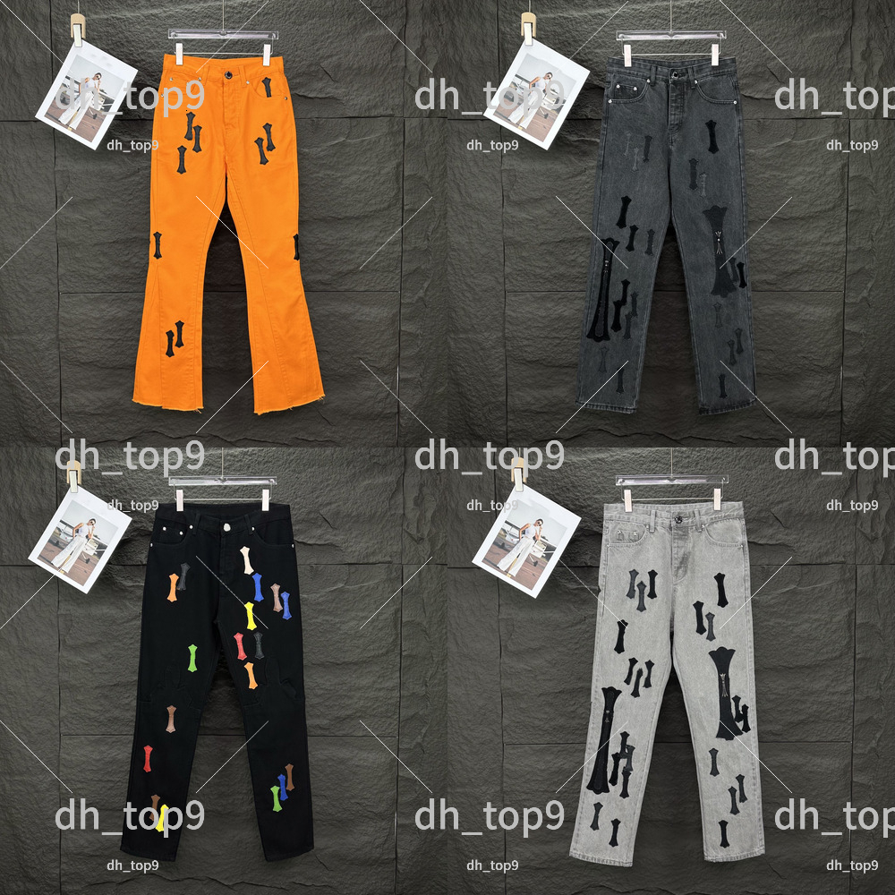 New chrome jeans designer fashion Cross Sanskrit Embroidery Pants Denim jeans Distressed Rippedbiker Slim Fit Motorcycle Men Women Hip Hop