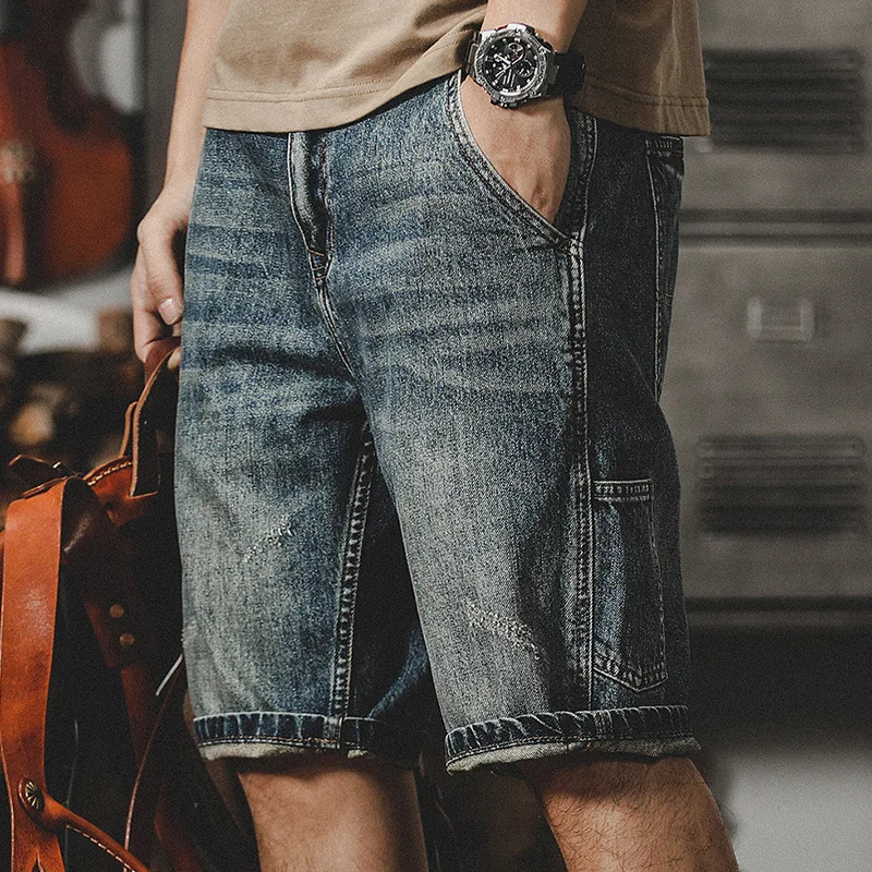 High Street Style Denim Shorts Mens Loose Straight Leg Vintage Trend five Quarter Pants 260630BANJIA