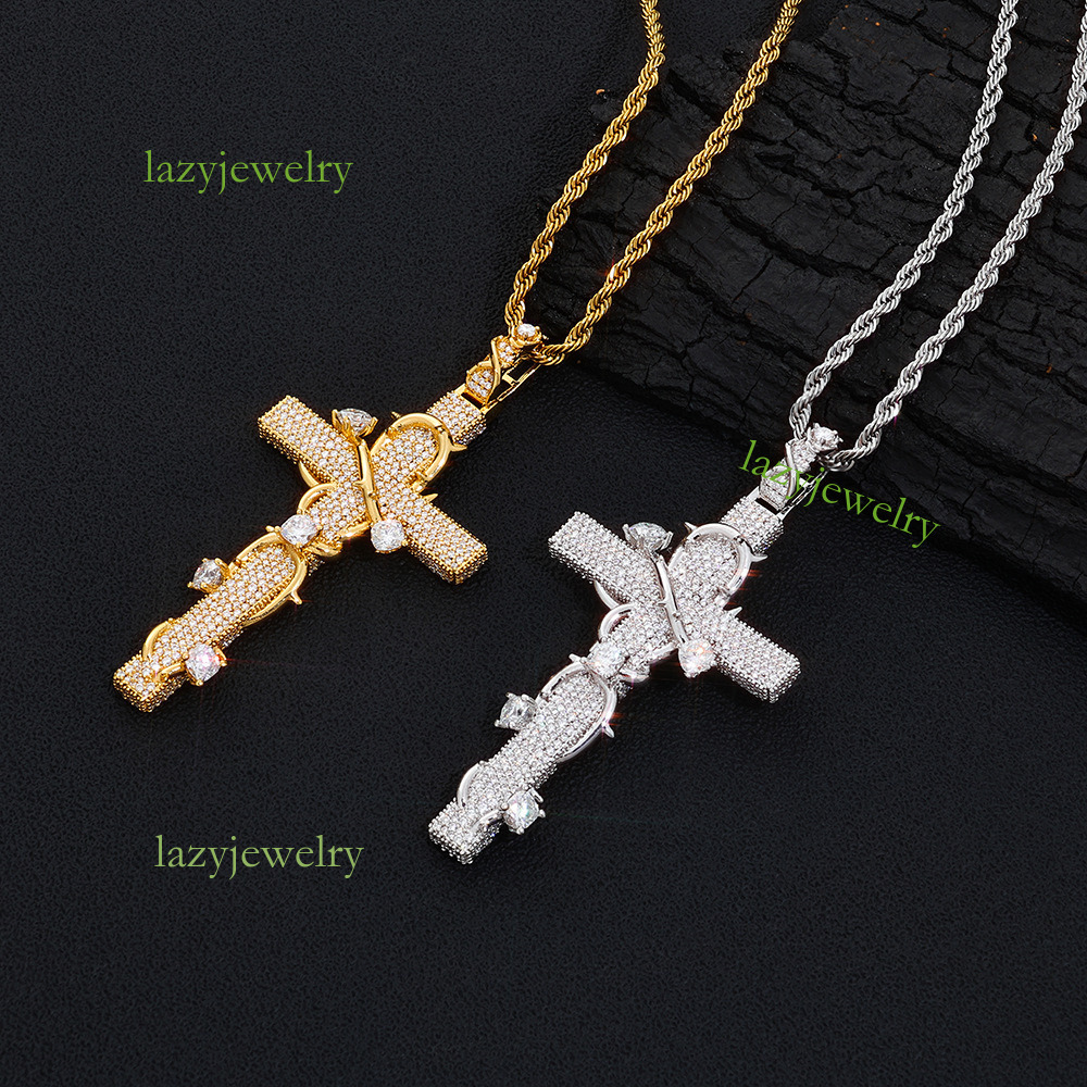 Hip Hop new designer custom briar set diamond moisanite cross pendant necklace unique ring design for men and women high quality hip hop accessories