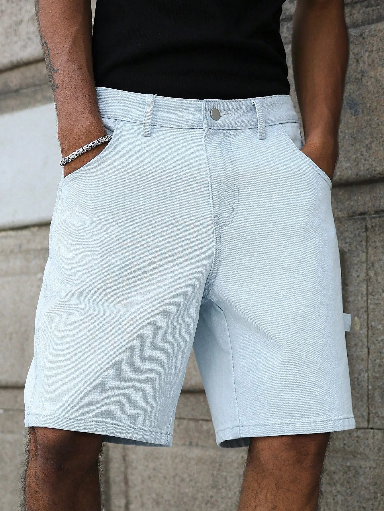 Mens light denim blue kneelength shorts for spring and summer with a simple match suitable casual daily wear 260630BANJIA