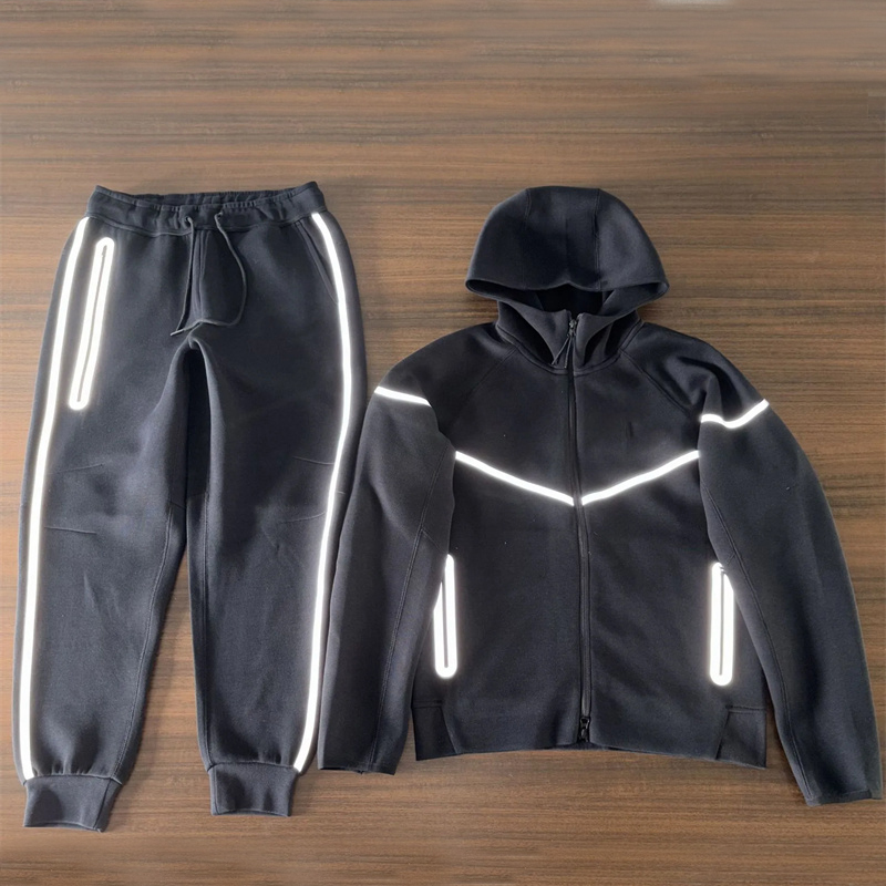 Mens Tracksuits Designer Tech Fleece Reflective Jacket and Sweatshirt Set Pure Cotton Zipper Hoodie with Air Layer Spring Autumn Sportswear