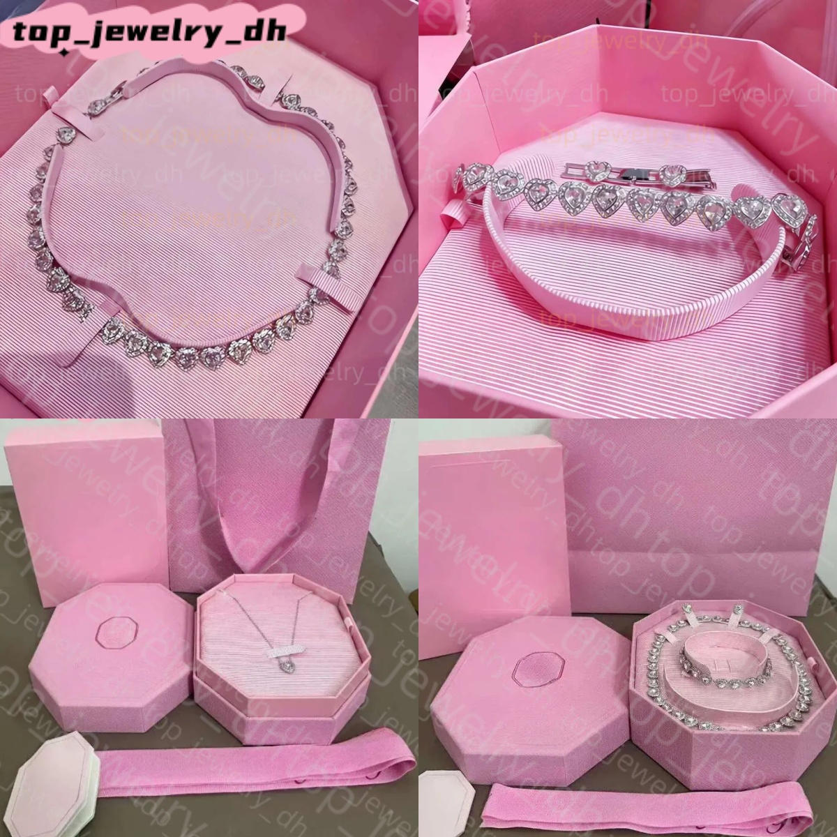 10A High Quality hearts Necklace Luxury Designer Jewelry luxury Sweet Hearts Choker Bracelets Women Round Button Full Diamond Bracelet Set gifts