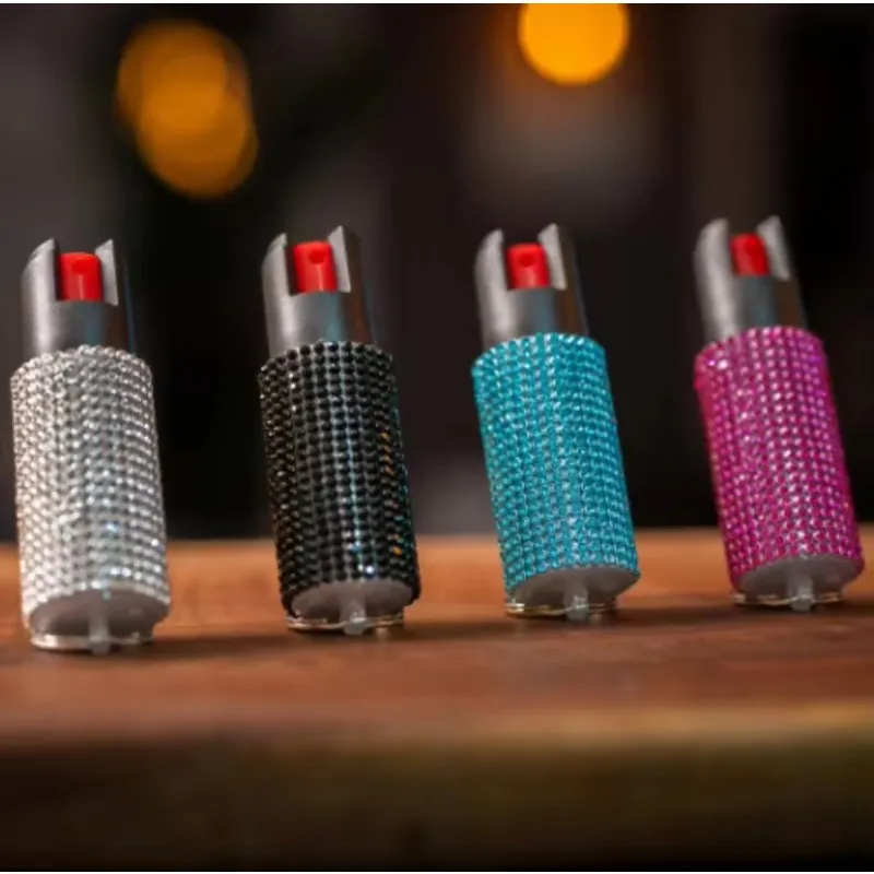New Arrival Multi-Color Bling Casing 12ft Range Self Defense Spray Bottle Keychina Set for Personal Use