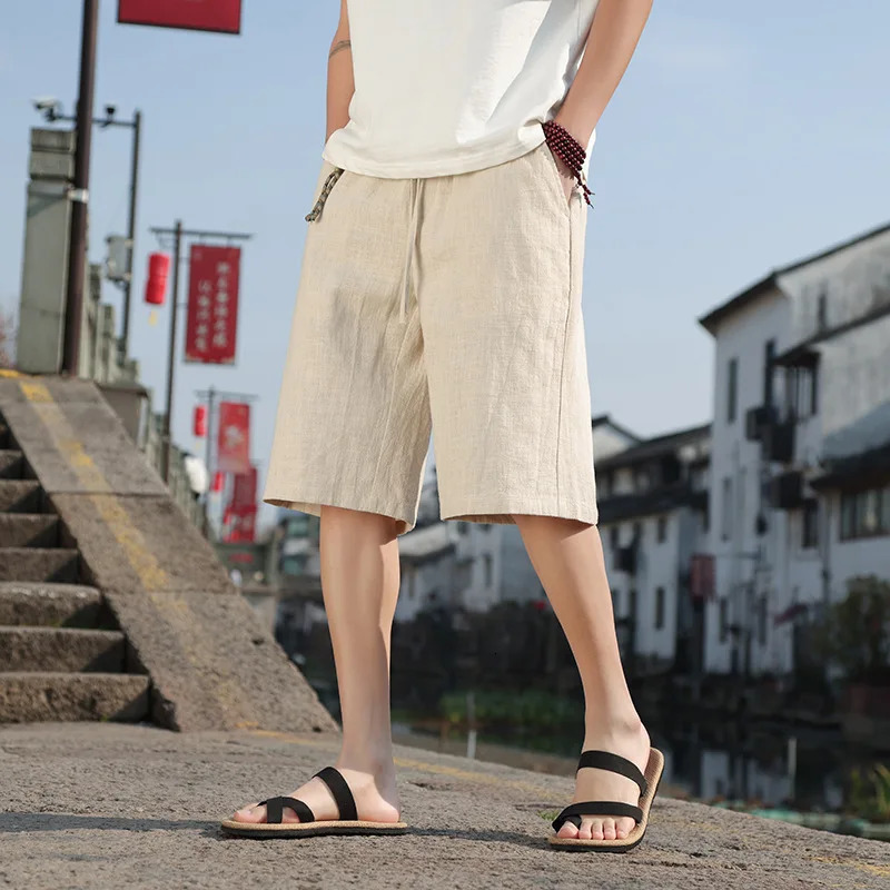 2026 Summer Mens Cotton Linen Breathable Shorts Hawaii Beach Pants Male Solid Color Trousers Loose Versatile Streetwear 260708BANJIA
