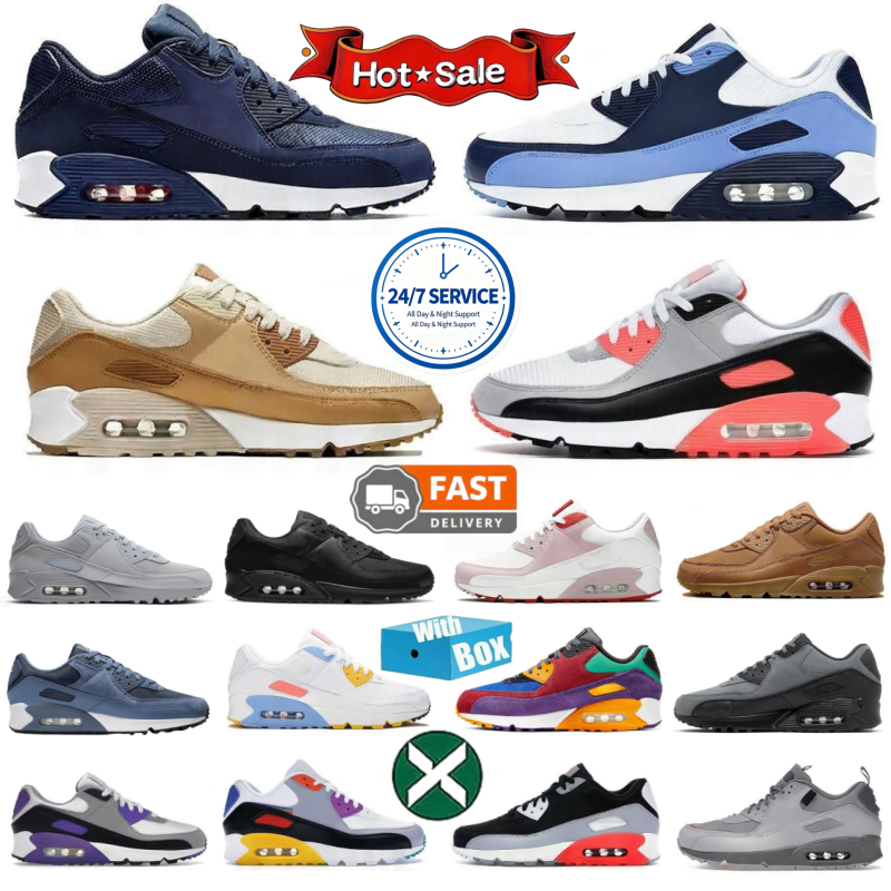 Classic 90 Mens Running Shoes 90s OG Triple White Black UNC Wolf Grey Polka Dot Infrared Super nova Total Orange Lahar Escape Hyper Grape Royal Wome