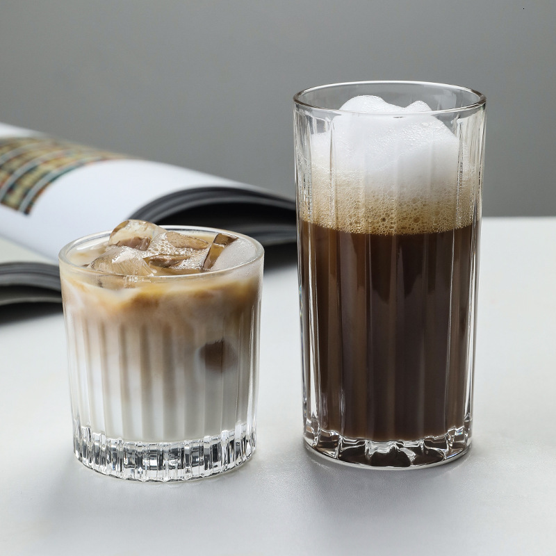 Ins Style Cafe American Latte Iced Coffee Cold Brew Mocha Classic Retro Household Striped Glass Cup