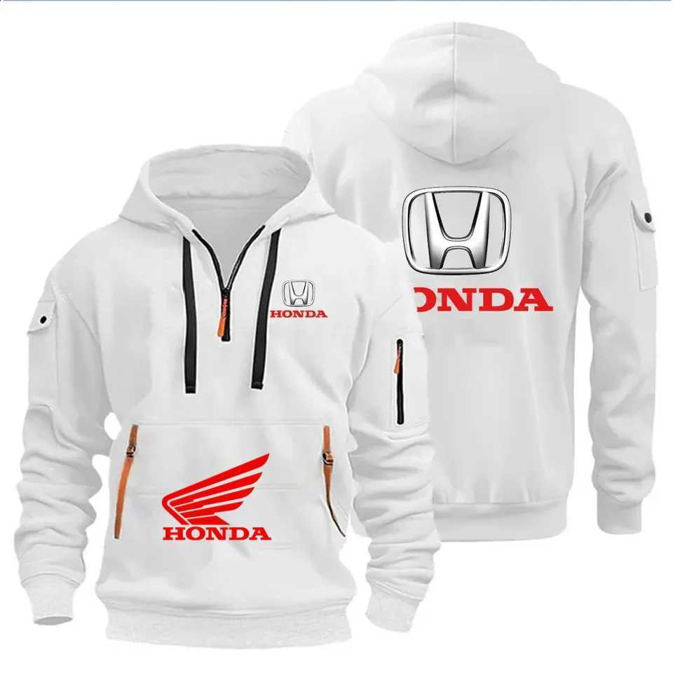 Sweatshirt 2026 Mens and Womens Fashion Half Zipper Pocket Spring and Autumn Hoodie Multi Pocket Design HONDA Motorcycle Hob T260707