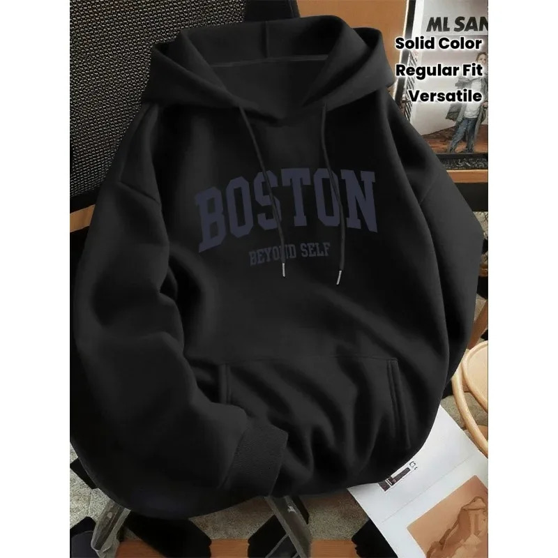 2026 mens Boston Letter highend retro printed hooded sweatshirt regular fit casual personalized print 260630BANJIA