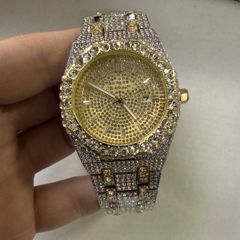 aAPp full iced out watch Royal Oakwatch miossanite watch men designer watch Full Diamond Men's High-Quality Trendy Fashion Quartz Watch