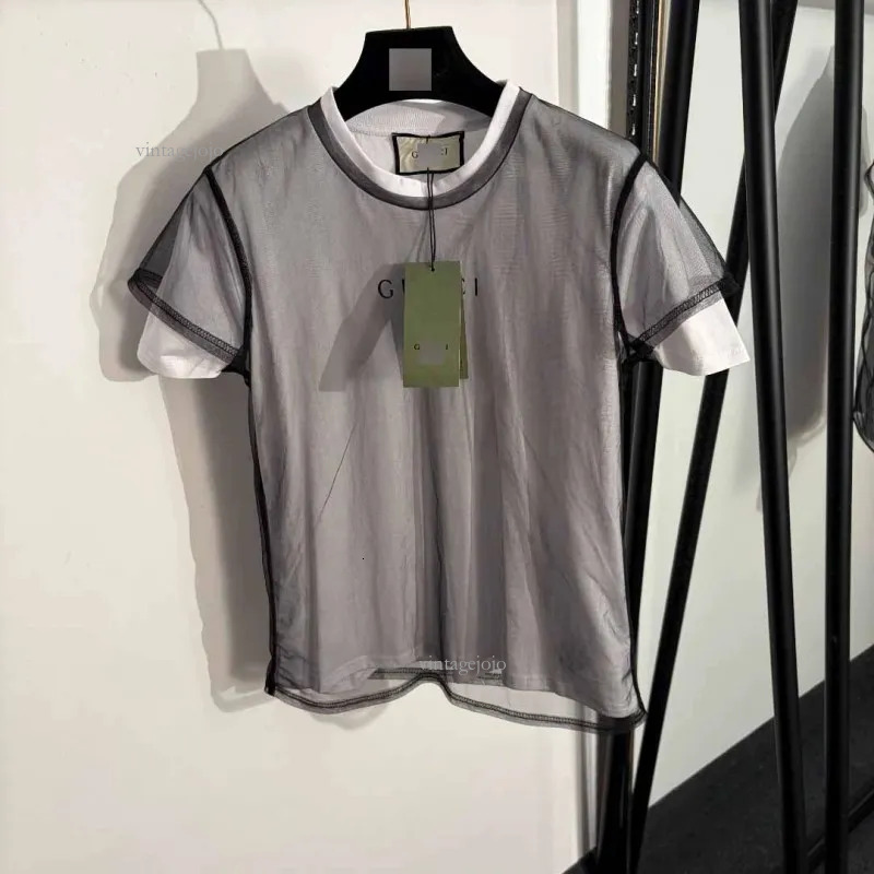 Luxury T Shirt Womenletter Print Mesh Overlay Short Sleeve T Shirt 2 In 1 Design Short Sleeve Women Dedigner Tees 2026 Summer Designer Shirt Womens