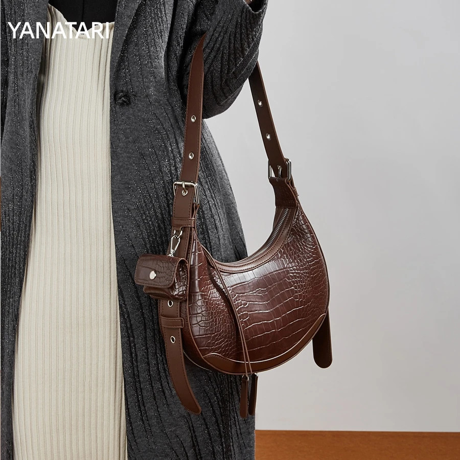 YANATARI vintage women genuine leather half moon Shoulder handbags high end fashion Crossbody bag 2026 model 260709