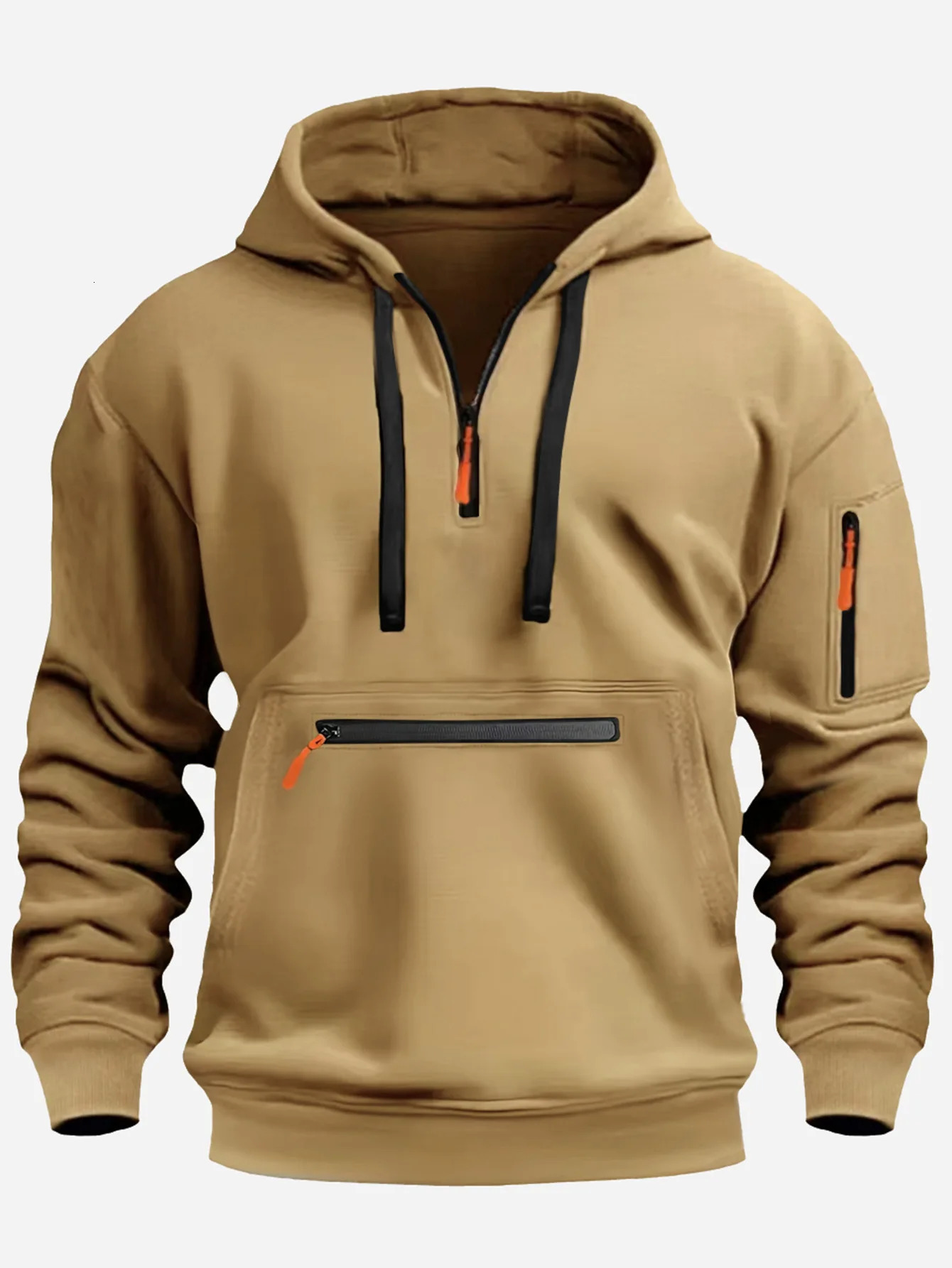 Mens Hooded Sweater Leisure Sports Pullover Retro Harajuku Long Sleeve Zipper Multipocket Casual Loose Coat Street Wear 260709BJ