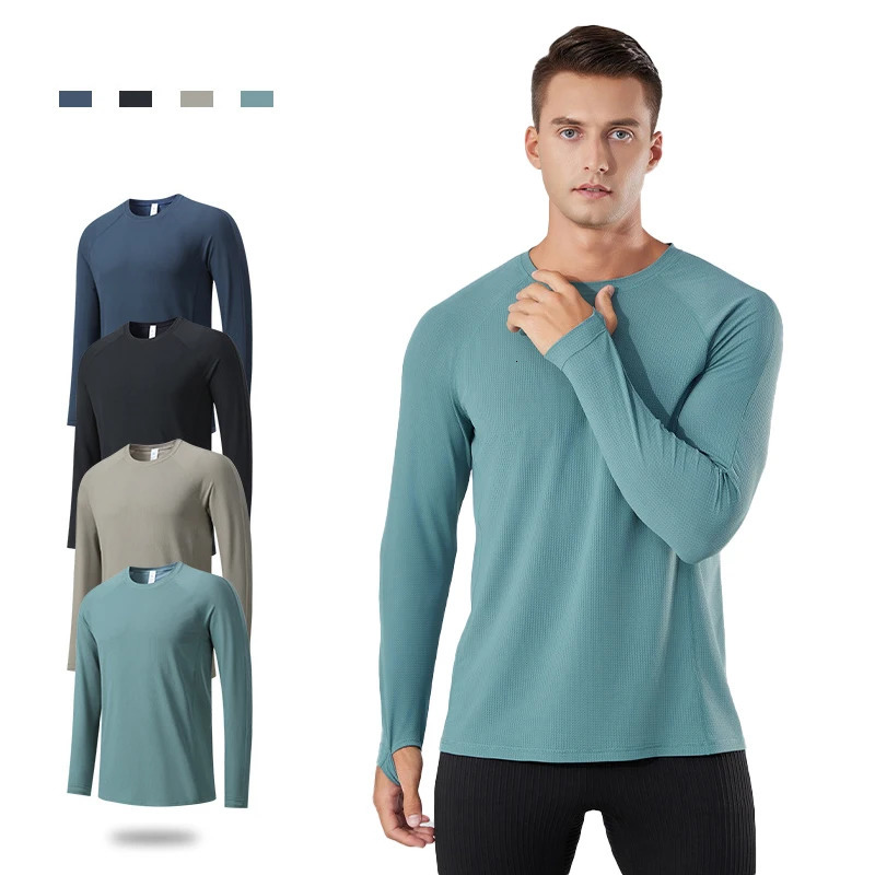 S2XLMens QuickDry Ice Silk Long Sleeve Crew Neck Running TShirt MoistureWicking Workout Sport Shirt for Gym Hiking 260709BJ