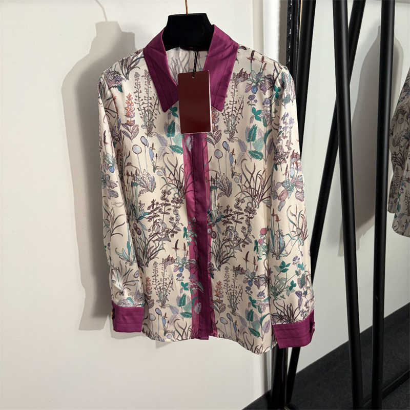 blouse designer clothes women Shirt Printed Purple Long-Sleeve shirts Button-down collar high-quality brand top S-L