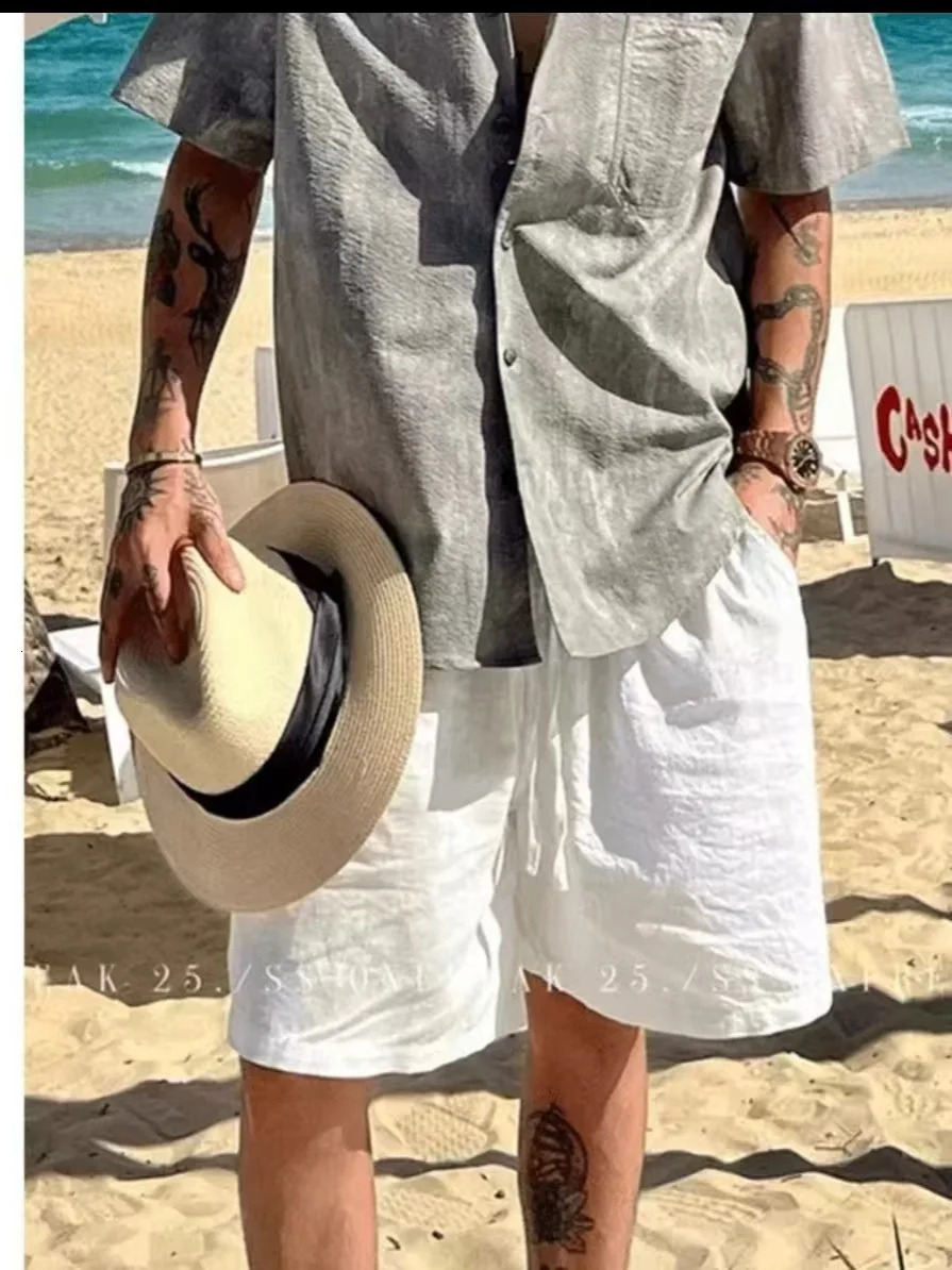 Mens Linen Shorts Casual Elastic Waist Drawstring Summer Beach Lightweight Hawaiian Sweatpants Outdoor Hiking Baggy Pants 260708BANJIA