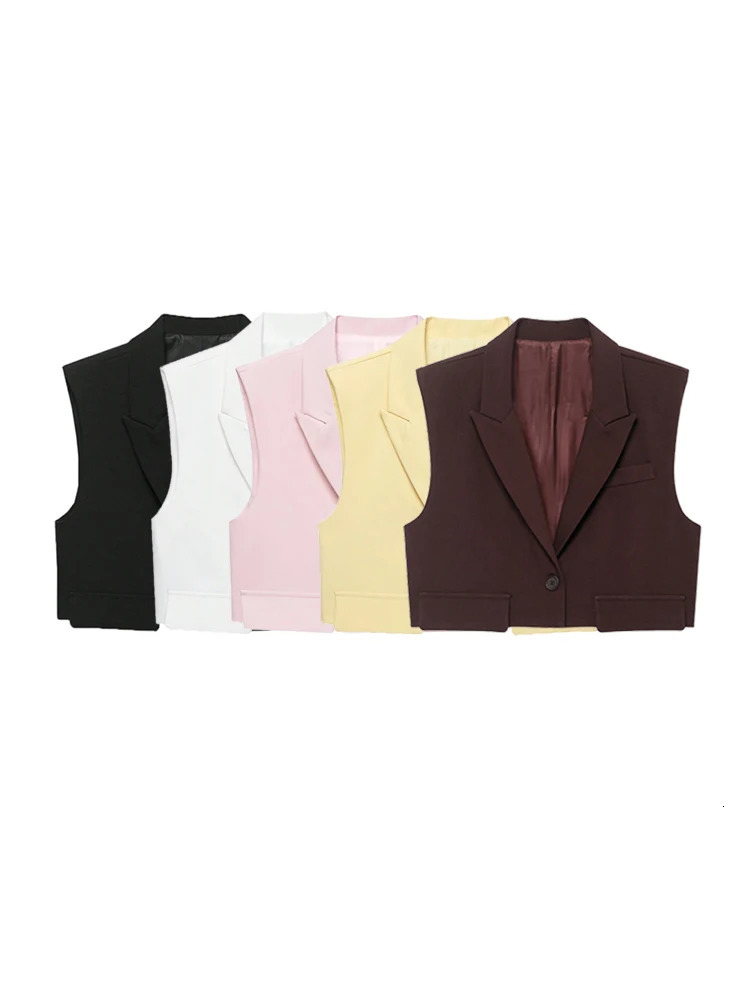 Womens Chic Vest Tops Fashion Cropped Waistcoat Sleeveless Lapel Collar Female Outerwear 260711banjia