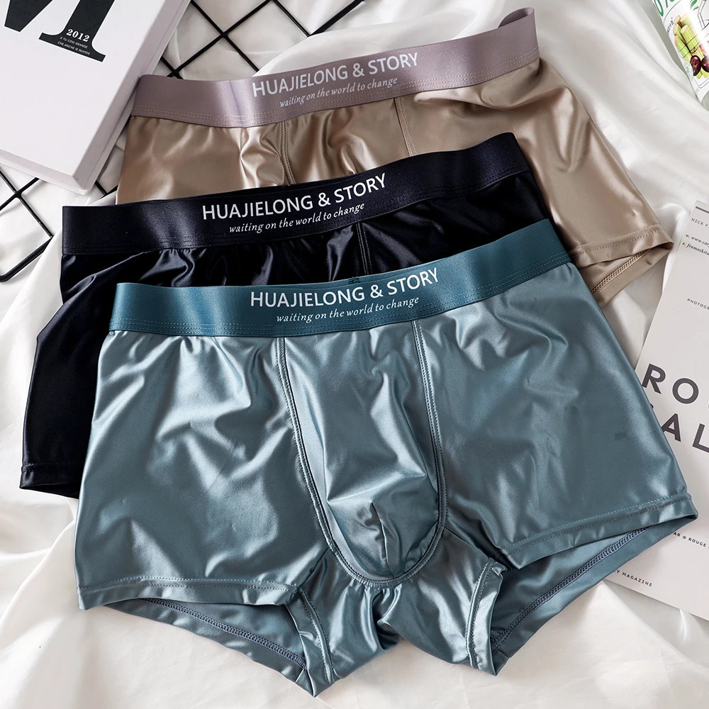 3PCSPack y Ice Silk Satinlike Boxers Summer Smooth Cool Solid Mens Underpants Breathable Mesh Crotch Panties Underwear 260711banjia