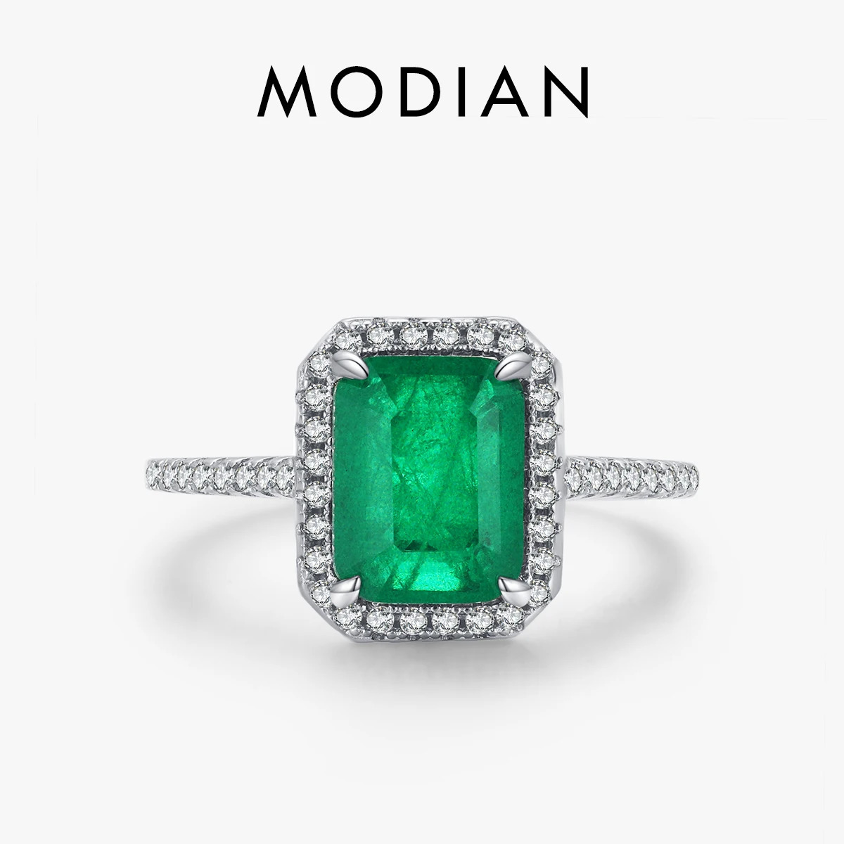 MODIAN 925 Sterling Silver y Rectangle Emerald Cut Sparkling Ring Platinum Plated For Women Wedding Statement Jewelry Gift 260711BJ