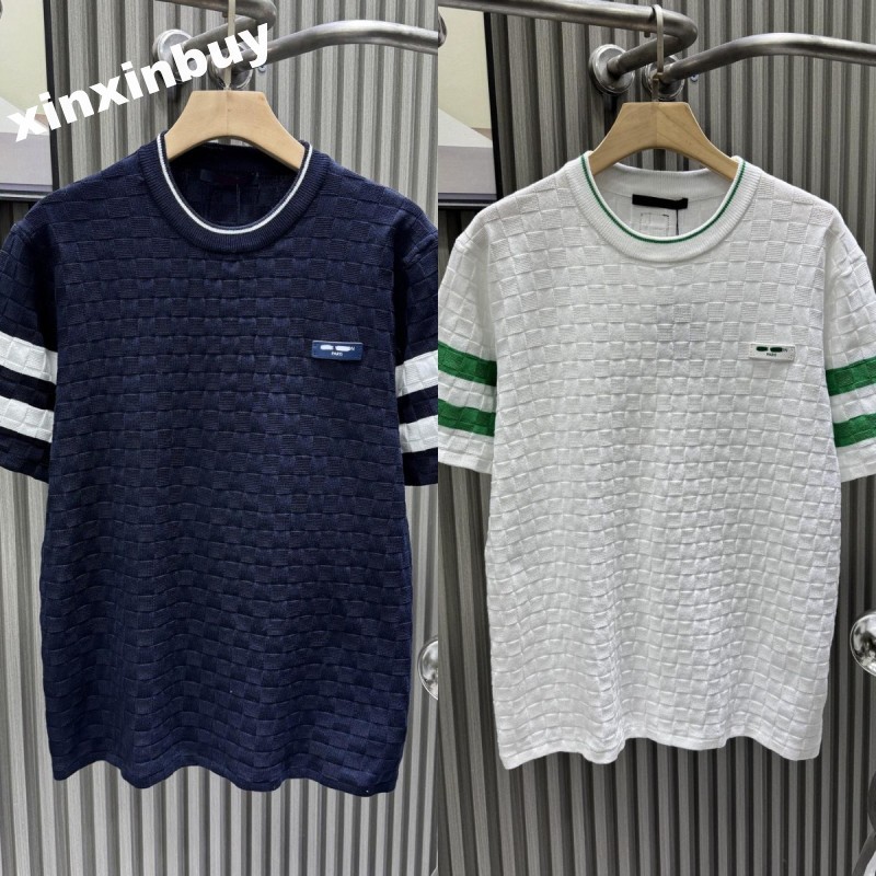 xinxinbuy Men designer Tee t shirt Italy 1854 checkerboard jacquard leather label Jacquard knit cotton women white blue yellow M-3XL
