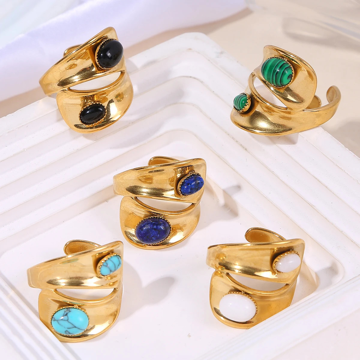 2025 Irregular Rings For Women Girls Stainless Steel Adjustable Bohemian Natural Stone Engagement Ring Wedding Fashion Gifts 260711BJ