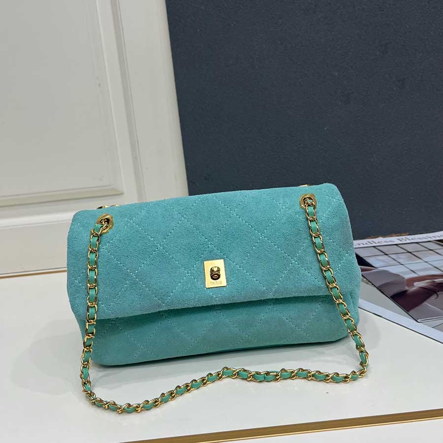 Designer Classic Rhombus Stitching Suede Leather Crossbody Bag Ladies Horizontal Rectangle Chain Strap Shoulder Bag Elegant Small Clutch Evening Bag