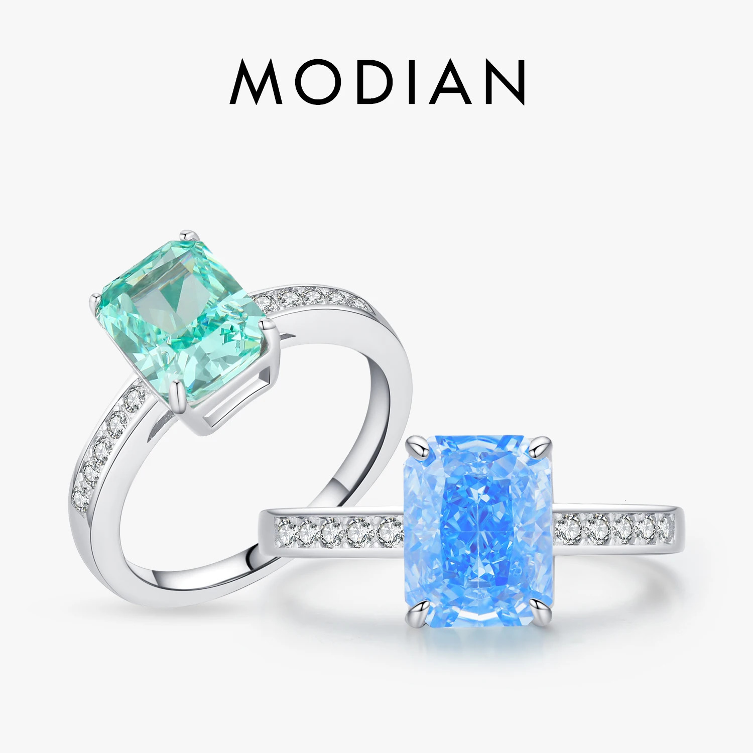 MODIAN 925 Sterling Silver Paraiba Color Crushed Ice Cut Cubic Zirconia y Classic Cocktail Rings For Women Jewelry 260711BJ