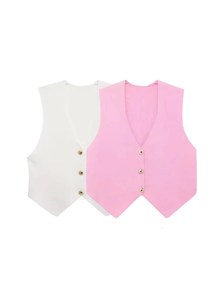 Womens Front Button Crop Knit Vest Sweater V Neck Sleeveless Female Waistcoat Chic Tops Fashion 260711banjia