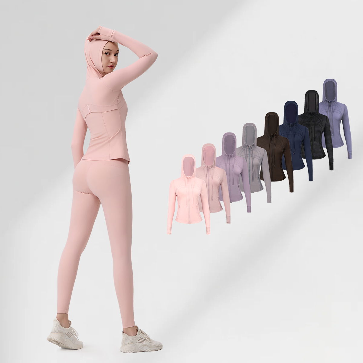 Women's Yoga Set Gym Long Clothes Sport Yoga Jackets Women set Long Clothes Sleeves Jacket Outfit Solid Color Nude