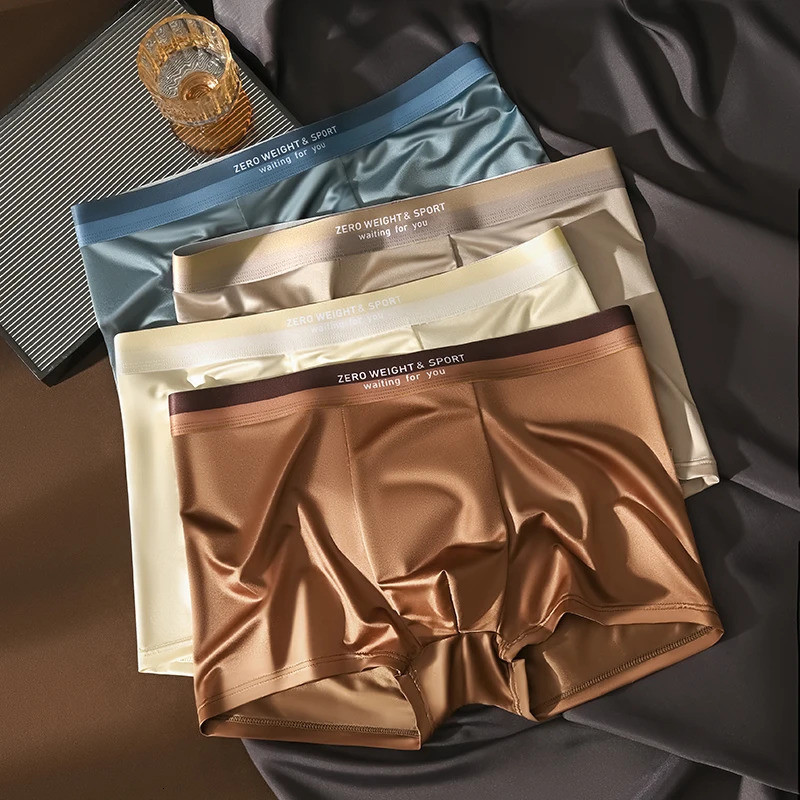 4pcs Mens Boxer Shorts Solid Ice Silk Underwear Male Underpants Breathable Sexy Thin Panties Top Quality Lingerie Plus Size 6XL 260711banjia