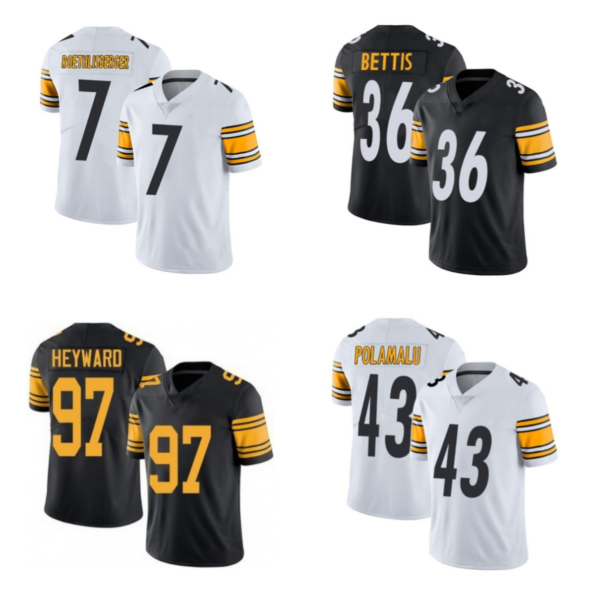 Maillot de football personnalisé en sergé cousu pour 97 HEYWARD 90 WATT 43 POLAMALU 3 WILSON 6 QUEEN 10 TRUBISKY grande taille 4XL 5XL 6XL