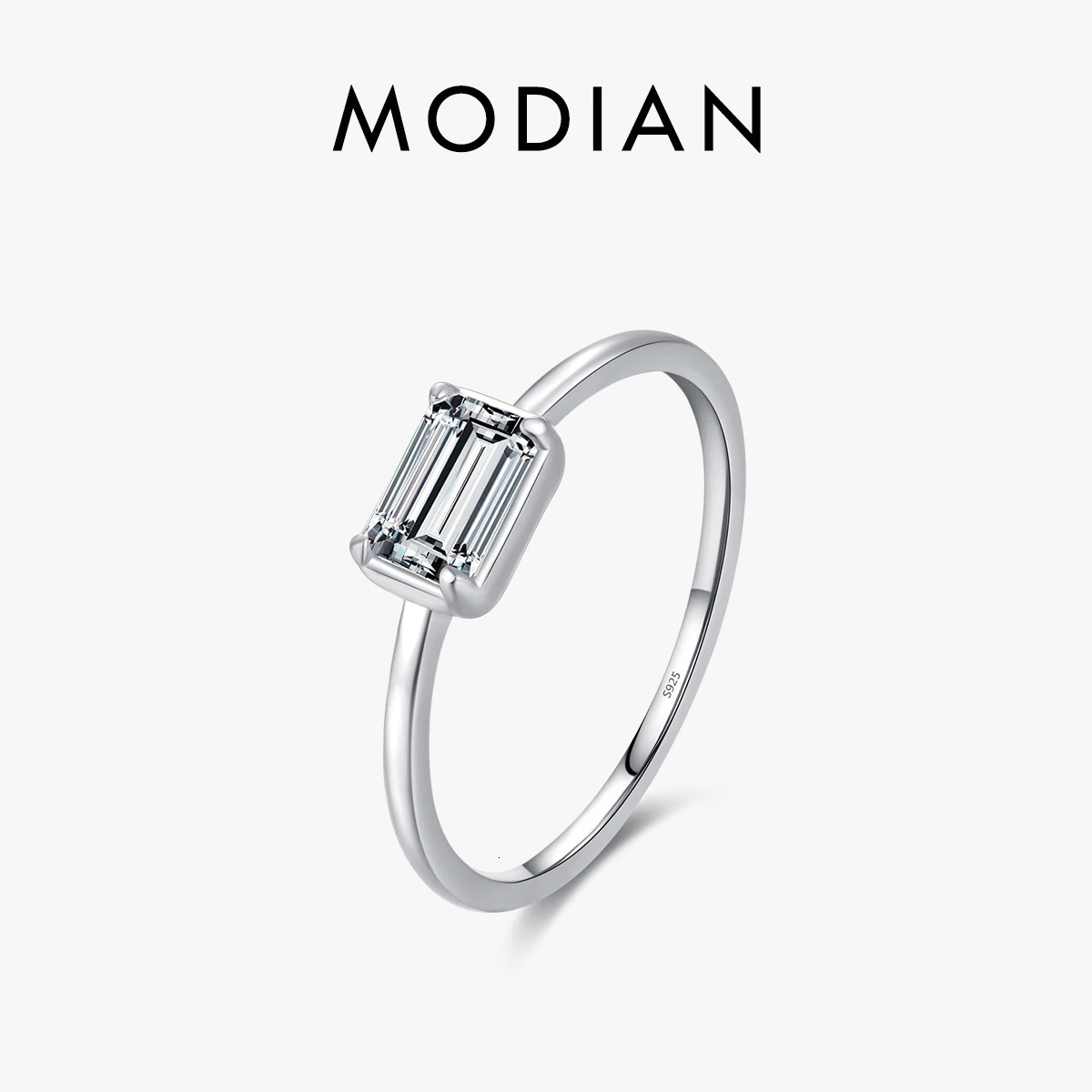 MODIAN 925 Sterling Silver Emerald Cut Rectangle CZ Ring Exquisite Simple Anniversary Gifts For Women Fine Wedding Jewelry 260711BJ