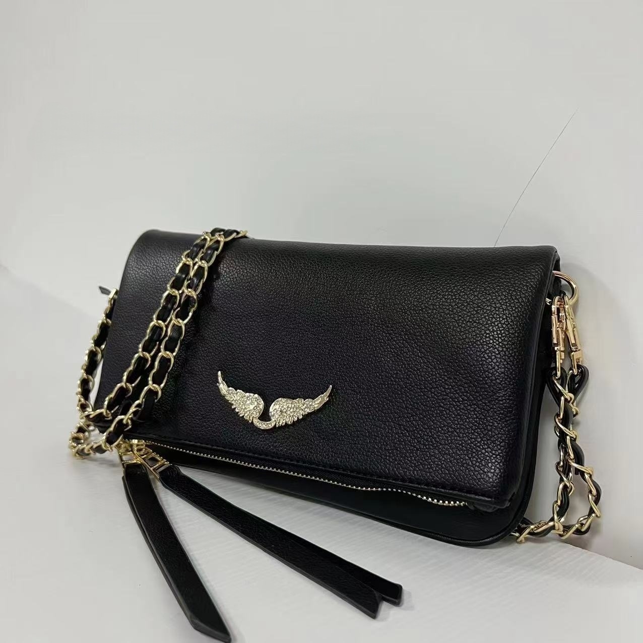 Designer wallet ZV rock clutch bags woman brown suede nail shoulder rockstud bag zadig handbag double wings black leather purses high quality versat