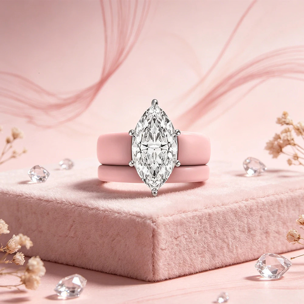 Ladies Stackable Silicone Ring Set Pink White K Ring with CZ Stone Cut Simulated Diamond Wedding Ring Suitable for Work Fitnes 260711BJ