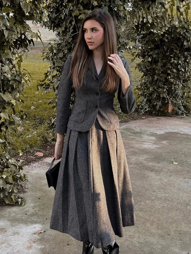 HH 2023 Autumn Suits For Women Fashion Lapel Sheath Single Breasted Blazer Textured Commute Office Lady Womens Skirt 260708BANJIA