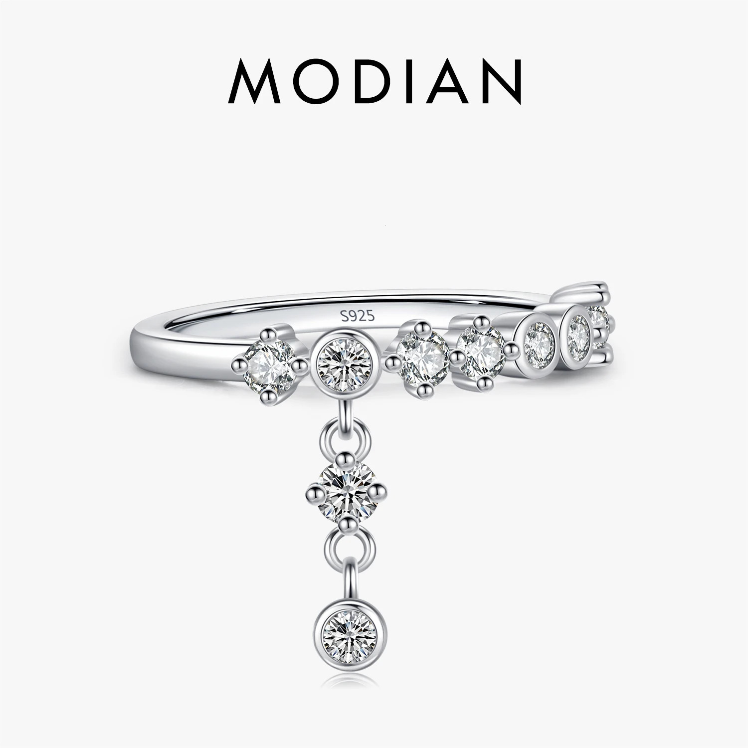 MODIAN 925 Sterling Silver High-Fashion Sparkling Round Zircon Charms Finger Rings For Women Party Fine Jewelry 260711BJ